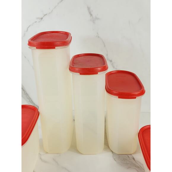 Tupperware Storage Container Set w/ Red Lid 2 Cups to 12 1/4 Cups USA x5 - Picture 2 of 16